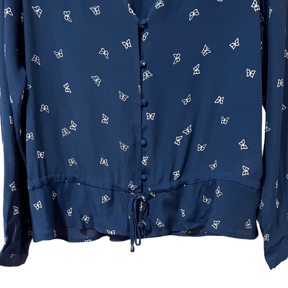 Rails Beaux Ruffle Waist Blouse In Navy White Butterflies NWOT (S) - Picture 5 of 9